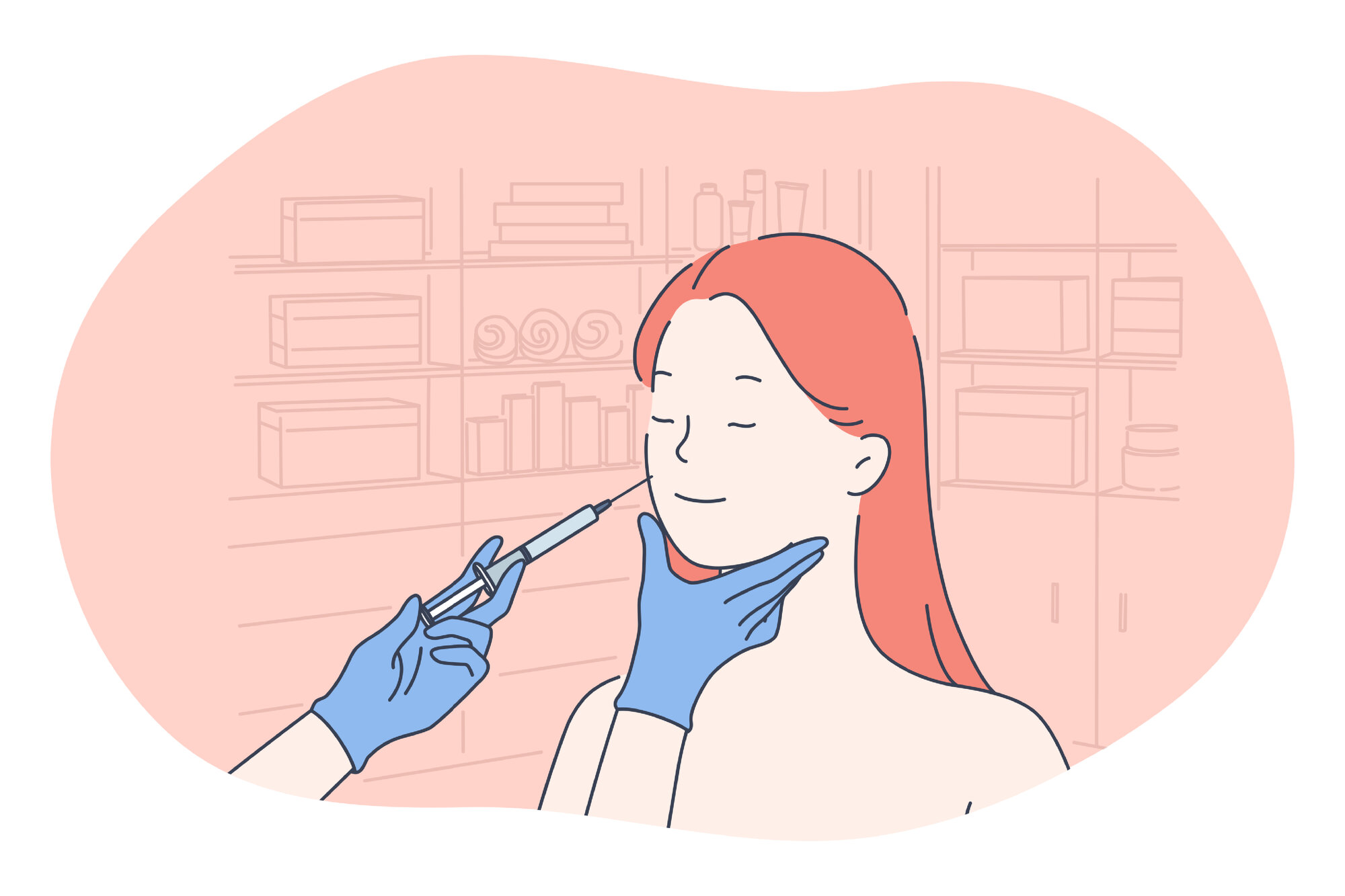 Bildet viser en kvinne som får en injeksjon i ansiktet.