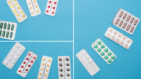 Bildet viser en collage av pakninger med forskjellige legemidler