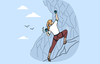 Illustrasjonen viser en kvinne som klatrer.