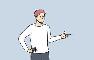 Illustrasjonen viser en mann som peker.