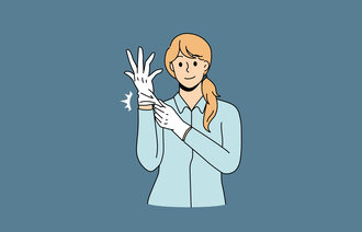 Illustrasjonen viser en kvinne med hansker.