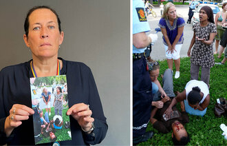Bildet er en kollasj som viser sykepleier Ragnhild Storstein Spilker og det prisvinnende bildet fra Sofienbergparken i 2007, der politi og vitner står over en hardt skadet Ali Farah