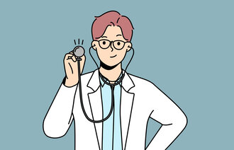 Illustrasjonen viser en helsearbeider med stetoskop.