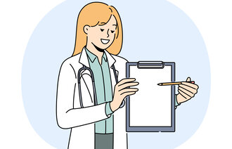 Illustrasjonen viser en helsearbeider med et blankt ark.