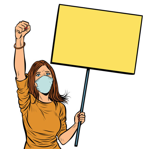 Illustrasjonen viser en kvinne som protesterer.
