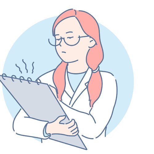 Illustrasjonen viser en kvinnelig helsearbeider som  noterer på et ark.