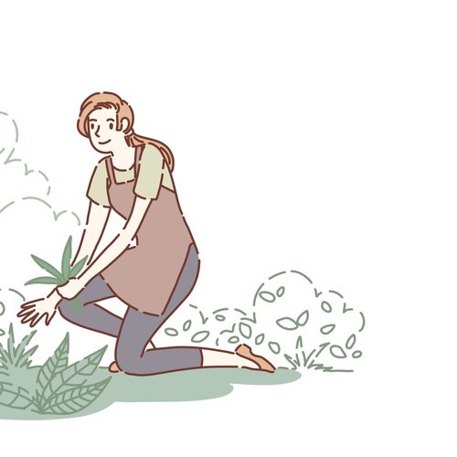 Illustrasjonen viser en kvinne som gjør hagearbeid.