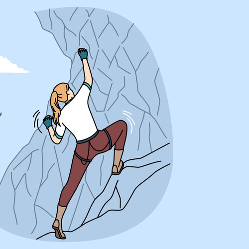 Illustrasjonen viser en kvinne som klatrer.