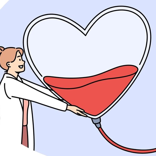 Illustrasjonen viser en kvinnelig helsearbeider og et hjerte.