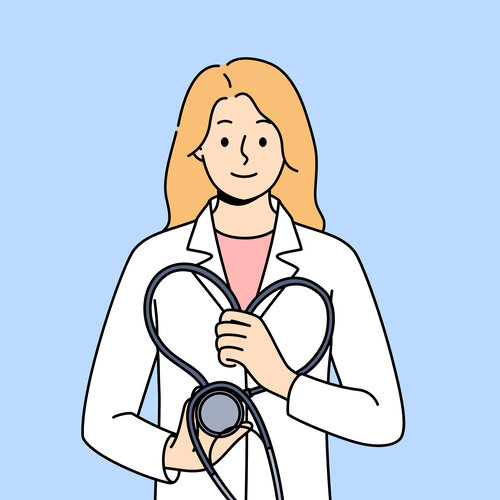 Illustrasjonen viser en helsearbeider med stetoskop formet som et hjerte.
