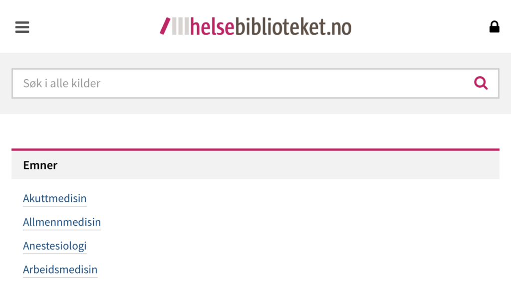 Bildet viser en skjermdump av hjemmesiden til Helsebiblioteket