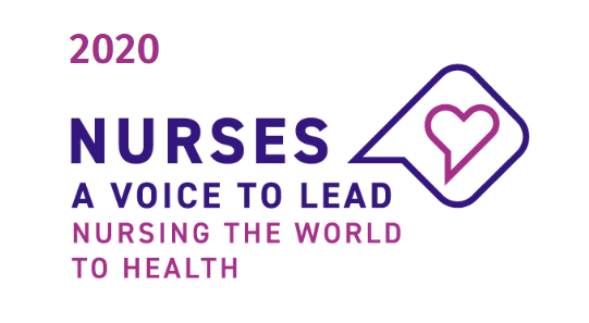 Bildet viser slagordet for sykepleierdagen 2020, A voice to lead: Nursing the world to health