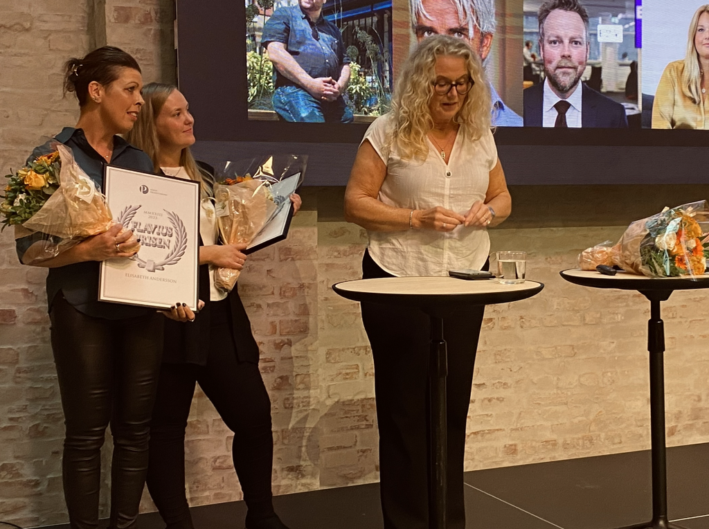 Bildet viser Elisabeth Johansson, Linda Hellesø og Svanhild Furre Johannessen under prisutdelingen.