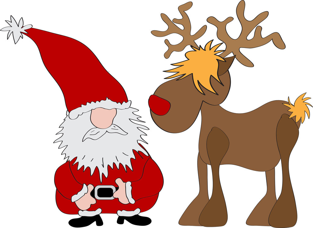 Bildet viser julenissen og Rudolf.