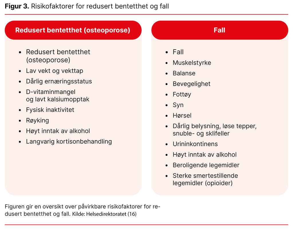 Figur 3. Risikofaktorer for redusert bentetthet og fall