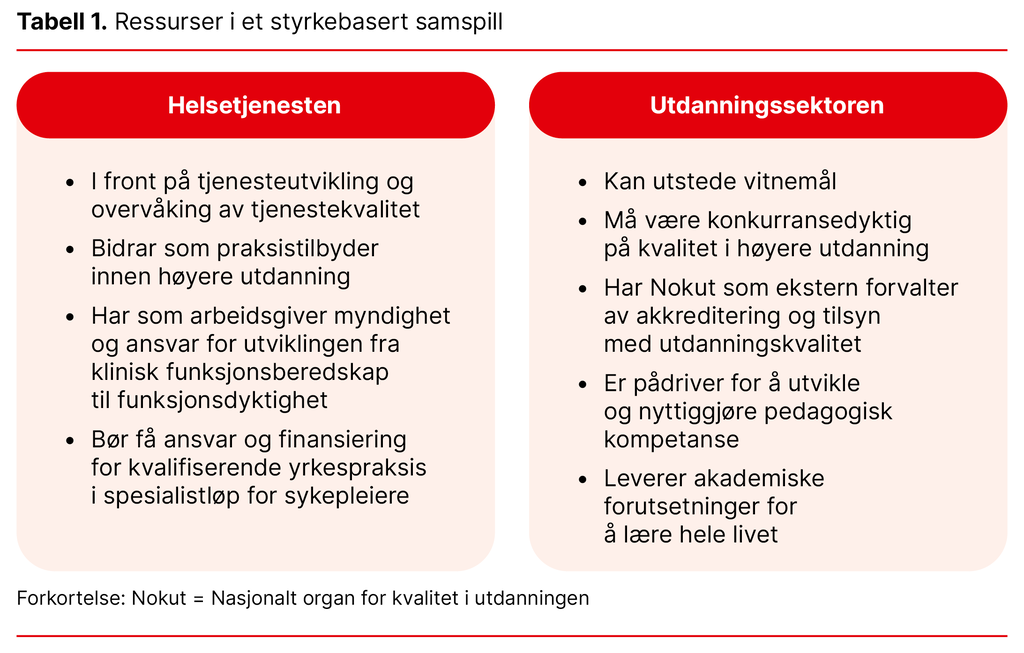 Tabell 1. Ressurser i et styrkebasert samspill