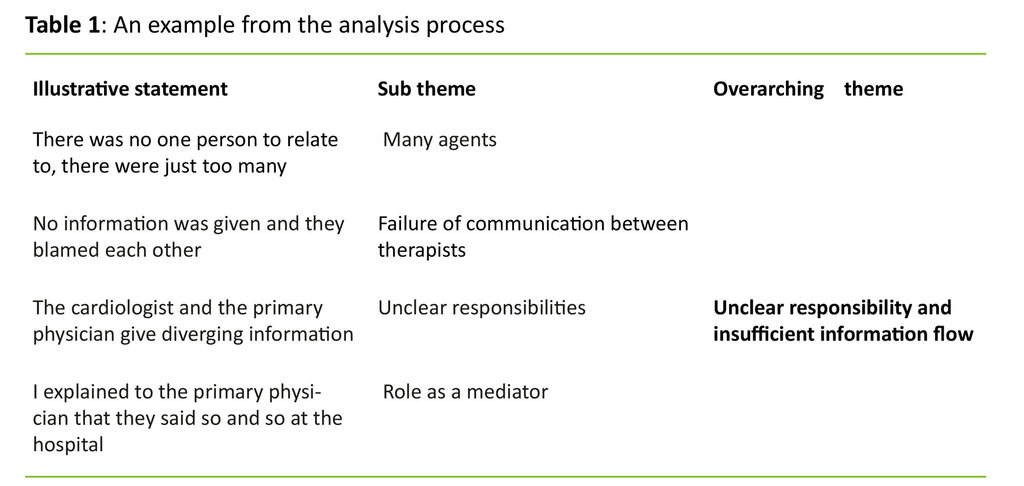 Table 1: An example from the analysis process