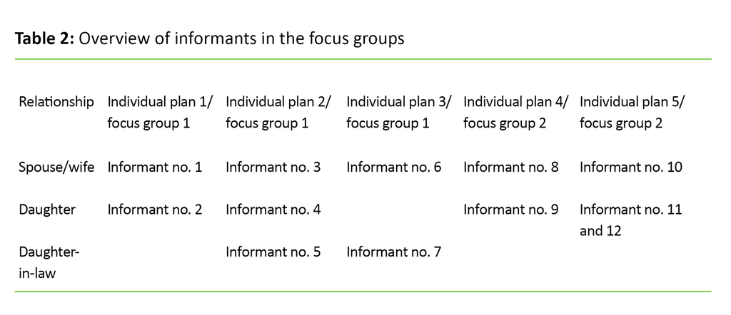 Table 2. Overview of informants in the focus groups