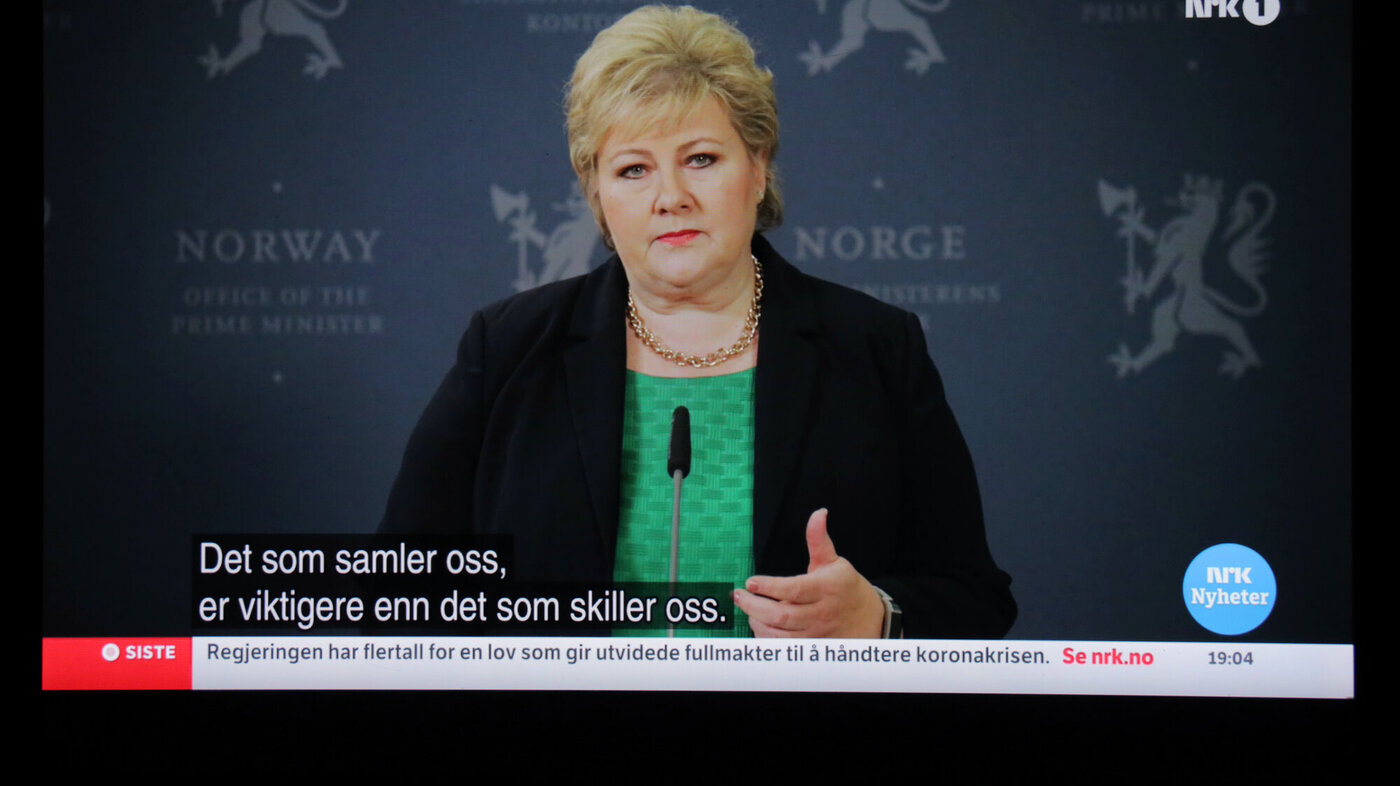 Statminister Erna Solberg på tv
