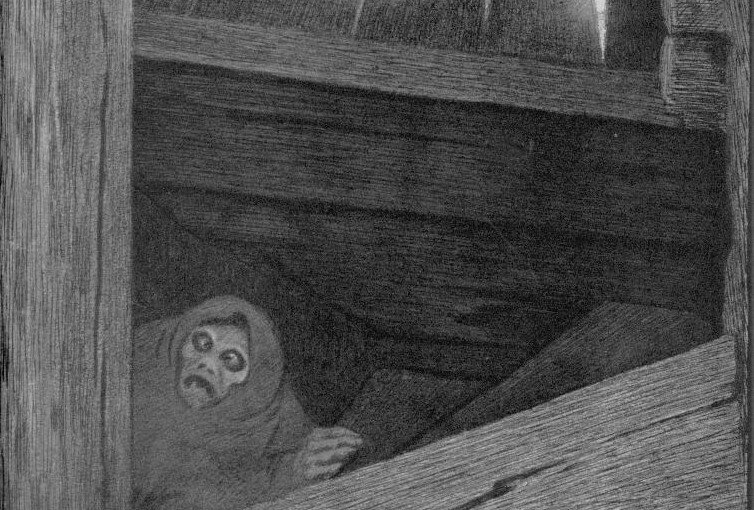 Pesta i trappen, Theodor Kittelsen Bildet viser et utsnitt av maleriet Pesta i trappen av Theodor Kittelsen.