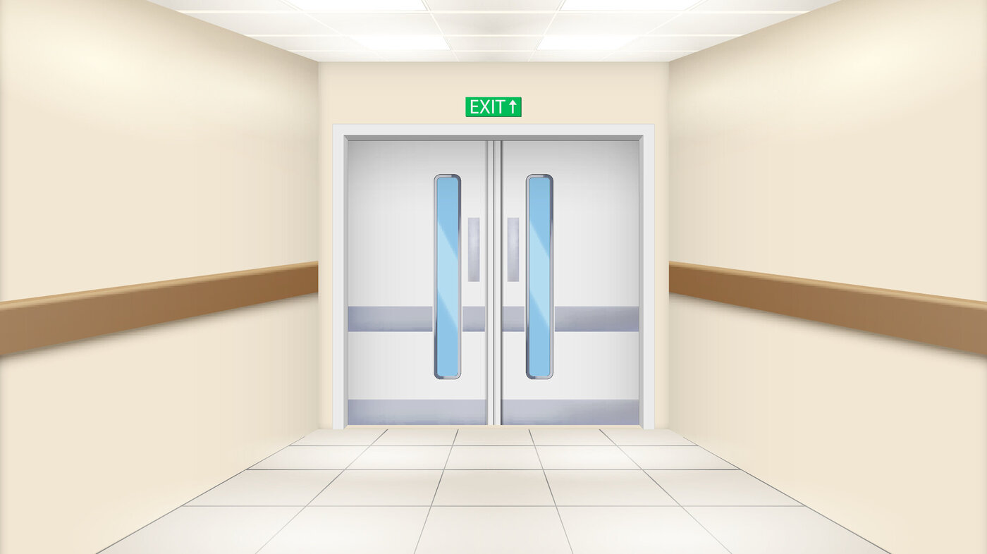 Illustrasjonen viser en sykehuskorridor.