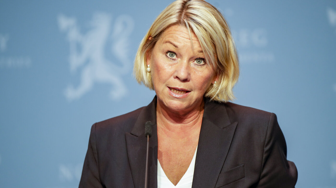 Justis- og beredskapsminister Monica Mæland på pressemøte om koronasituasjonen.