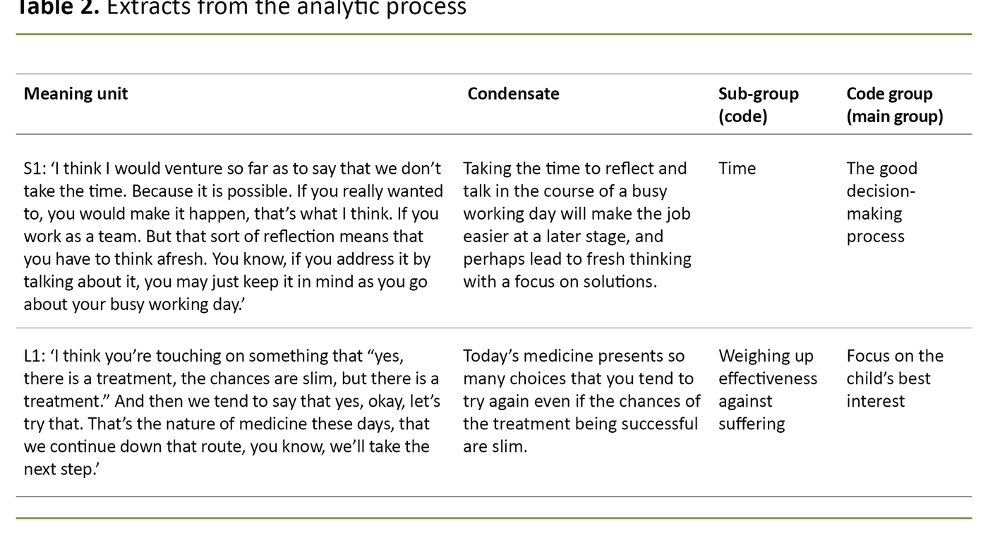 Table 2. Extracts from the analytic process 