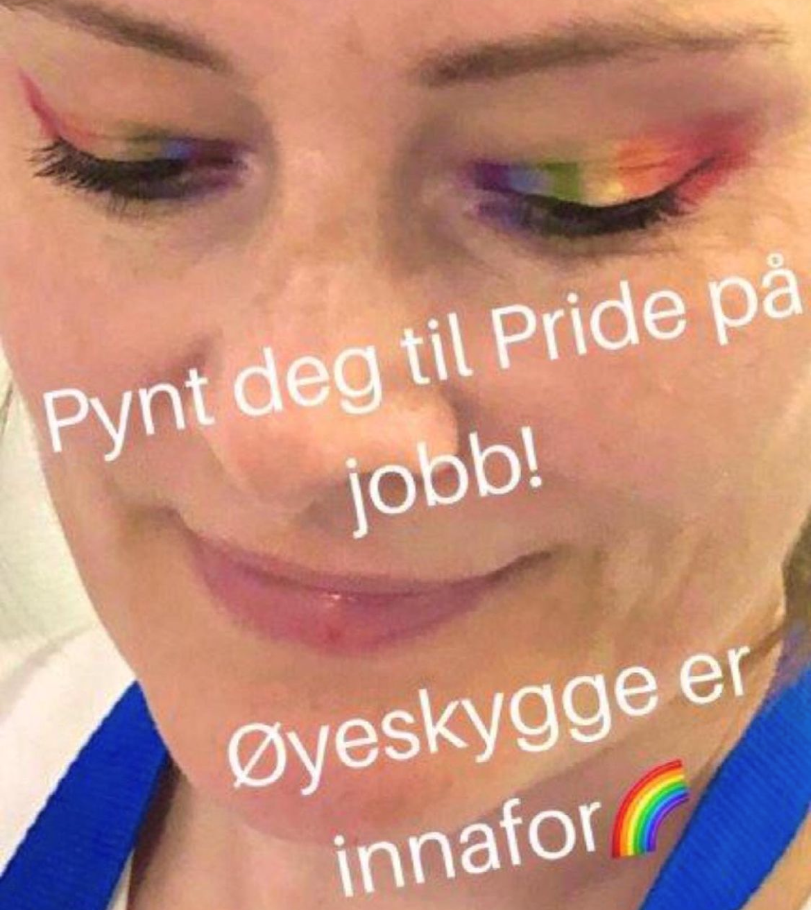 Pride, øyeskygge Bildet viser et ansikt med øyskygge lagt i pridefarger.