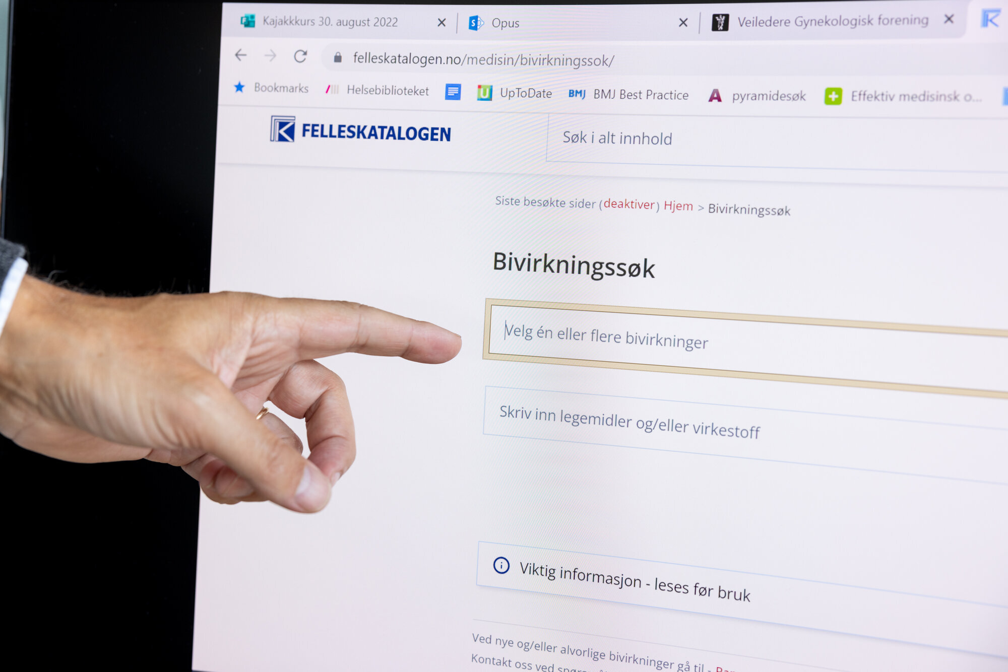 Felleskatalogens bivirkningssøk Bildet viser Felleskatalogens bivirkningssøk