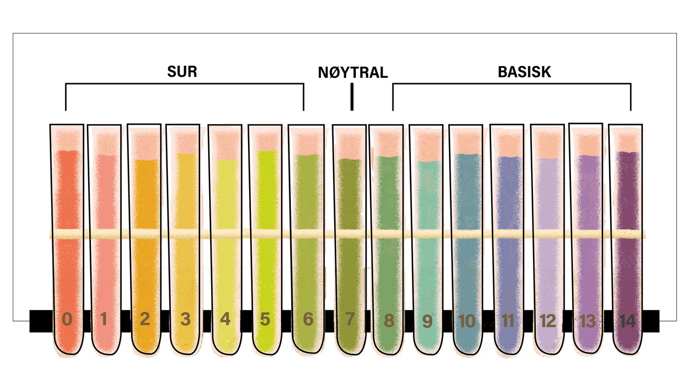 Bildet viser en pH-skala