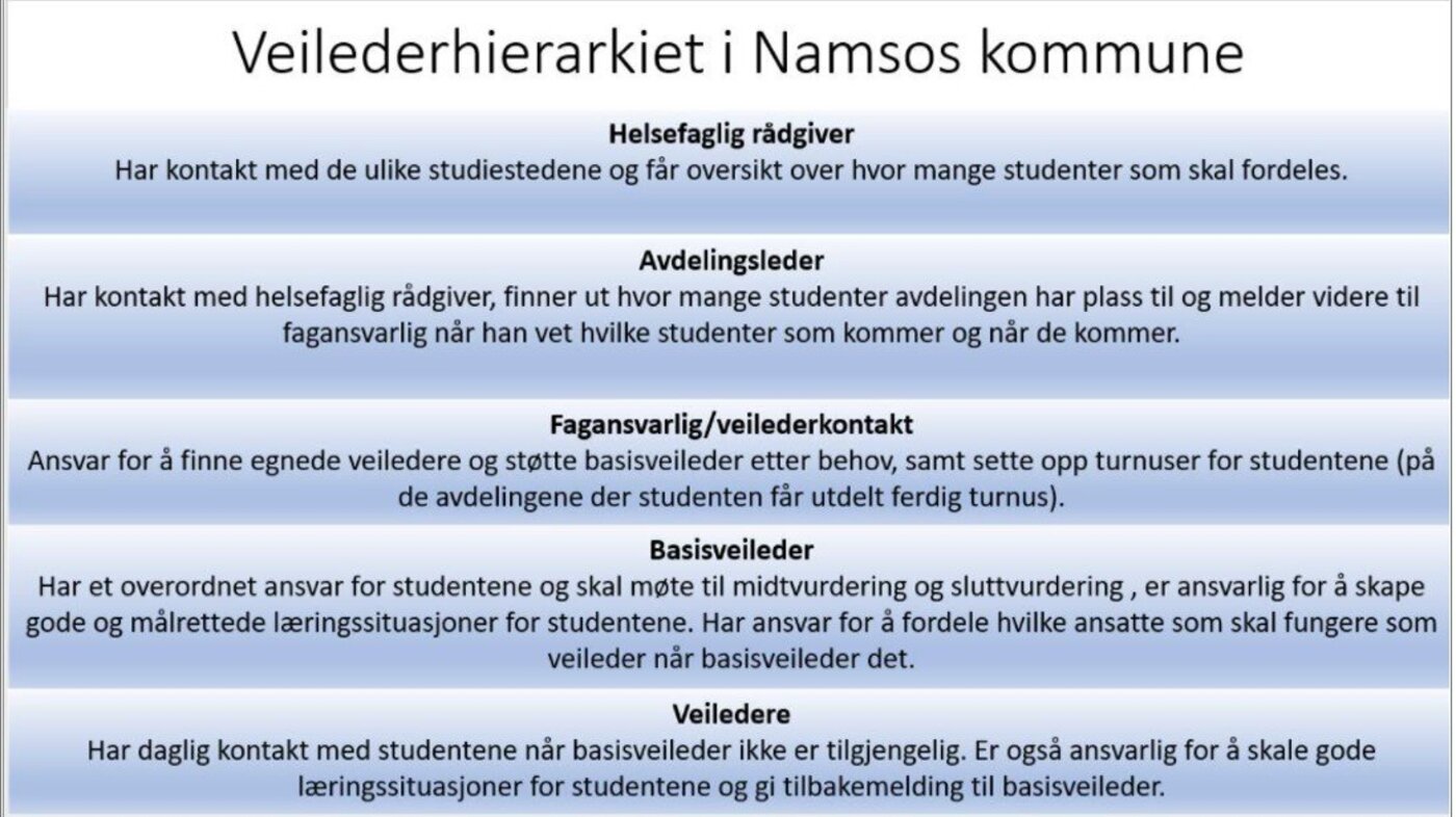 bildet viser veilederhierarkiet i Namsos kommune
