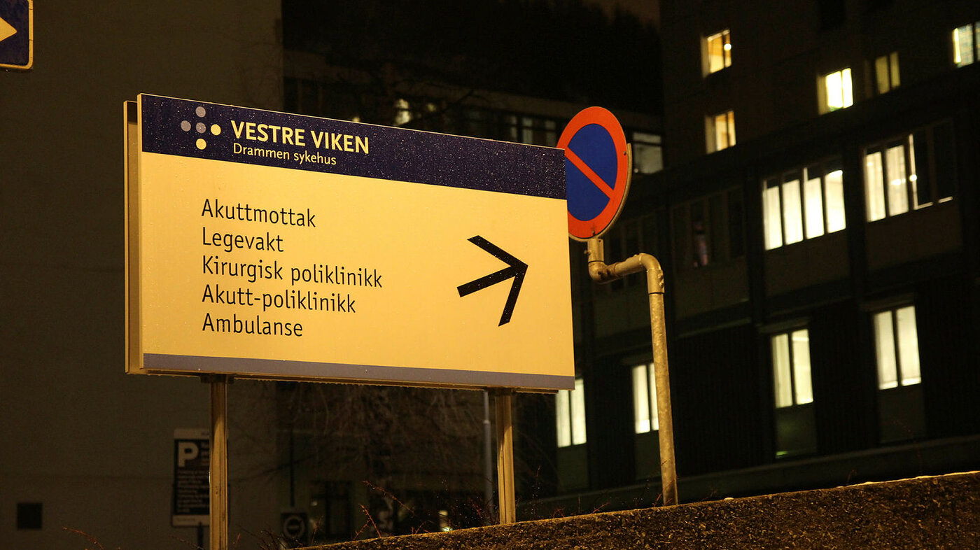 Skilt fra Vestre Viken sykehus i Drammen