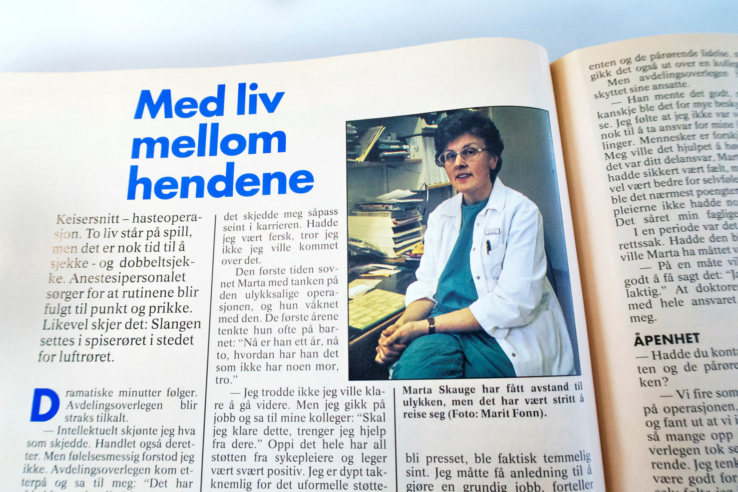 Marta Skauge Faksimile: Marta Skauge, anestesisykepleier, Sykepleien 4/93