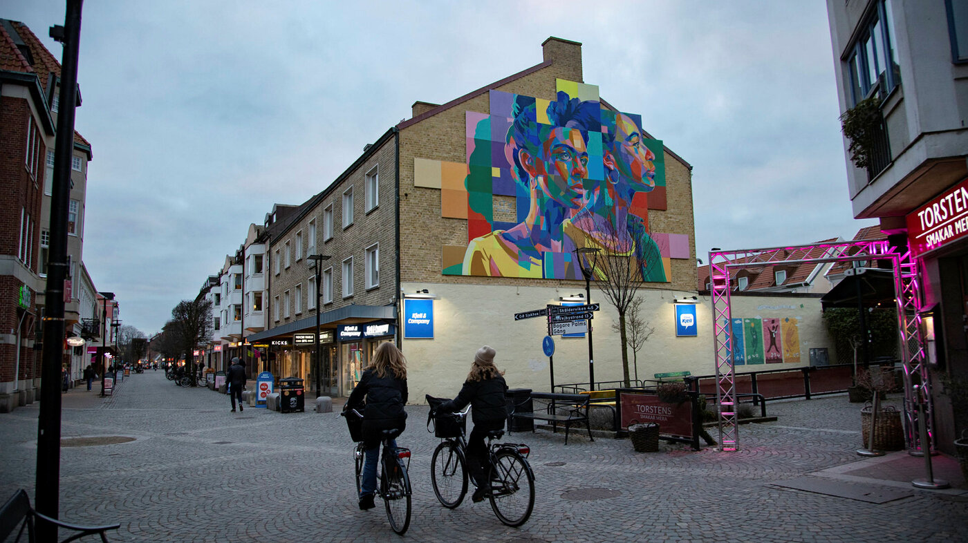 Ängelholm, Skåne, Sverige Bildet viser en gate i småbyen Ängelholm i Skåne i Sverige