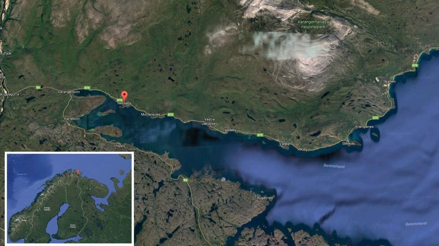 Google-map av Norge og Nesseby kommune