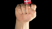 Knytteneve som holder et danskt flagg