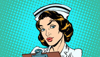 Illustrasjonen viser en kvinnelig sykepleier i tegneseriestil.