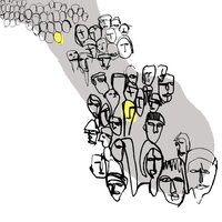 Illustrasjonen viser en folkemengde med fremhevede enkelthoder.