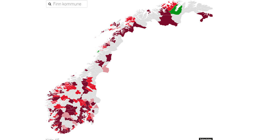 Bildet viser et kart over kommuner i Norge